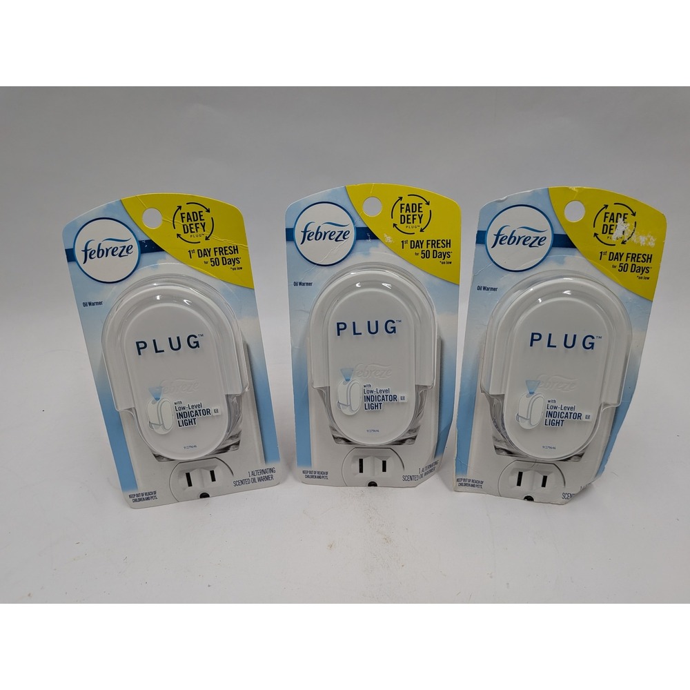 Febreze Fade Defy Plug Scented Oil Warmer 3 Pack White Low Level Indicator Light